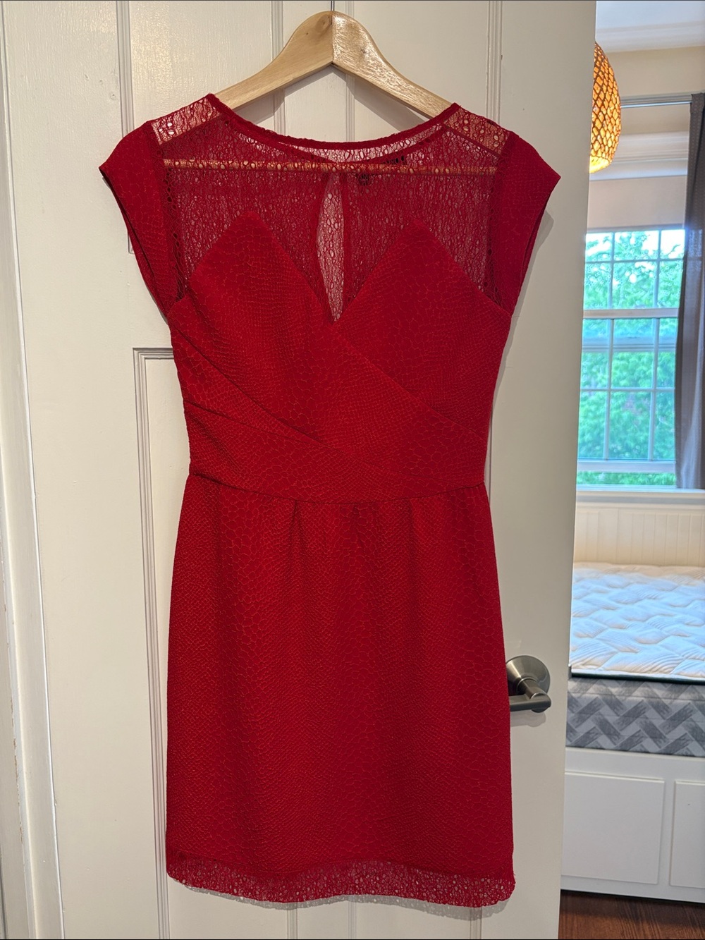 The Kooples Red Lace Cap-Sleeve Dress